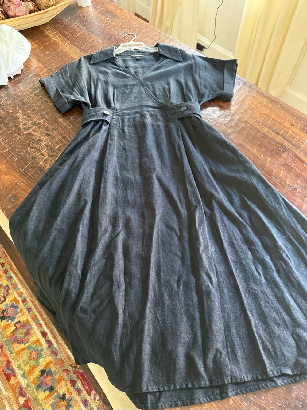 Banana Republic Sedona Black Linen Faux Wrap Midi Dress M - Picture 9 of 13